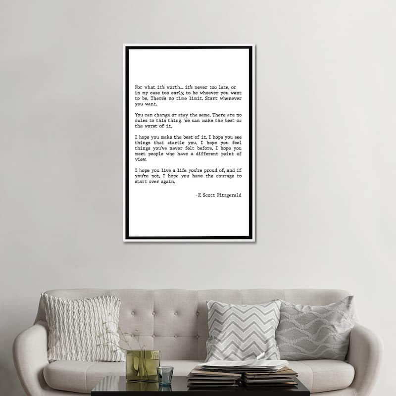 iCanvas "For What It's Worth Scott Fitzgerald Quote" by Mambo Art Studio Framed Canvas Print