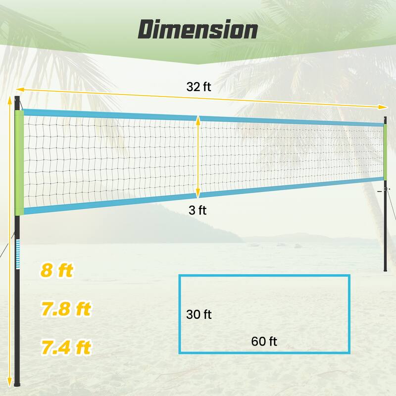 Gymax Portable Outdoor Volleyball Net Set Height Adjustable Poles