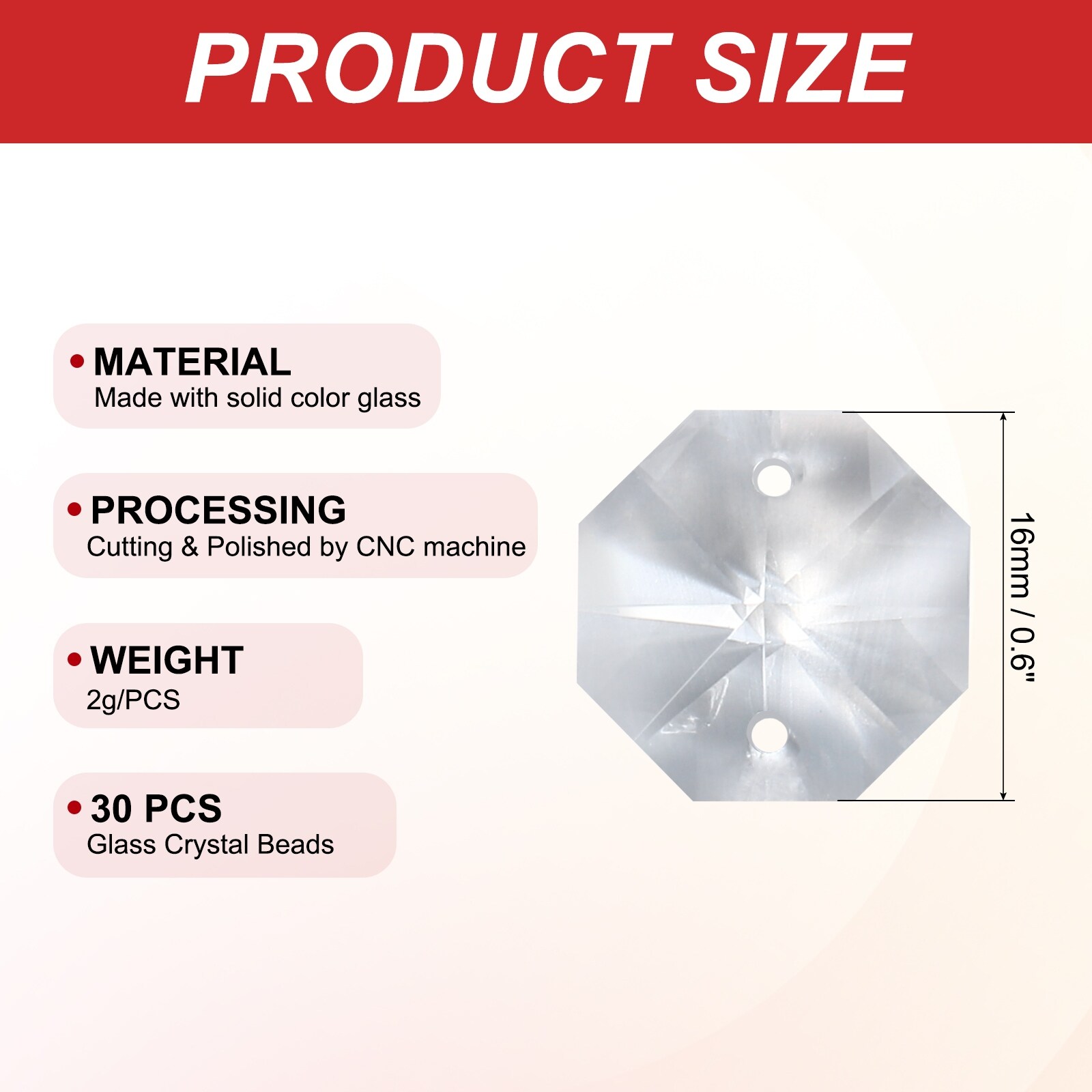 K9 Crystal Octagon Beads 2 Holes Pendants, Chandelier Prisms Parts Ornaments Hanging Beads for DIY Arts Crafts Decor