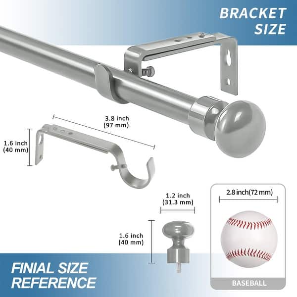 dimension image slide 3 of 5, Adjustable Oval Finial Curtain Drapery Rod Set 5/8-inch
