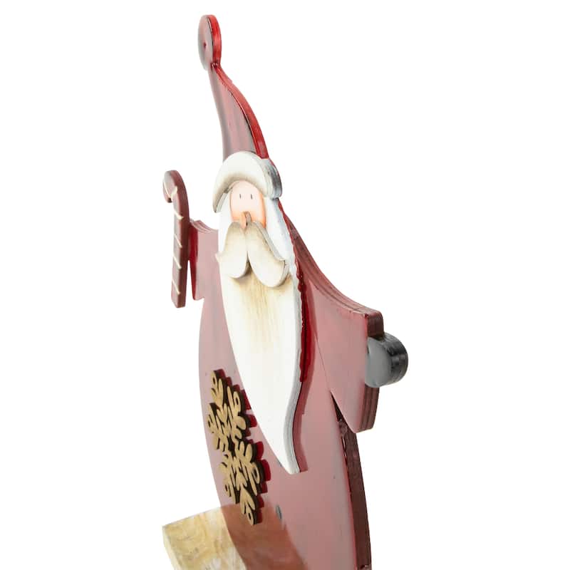 12" Santa with Candy Cane Wooden Christmas Decoration