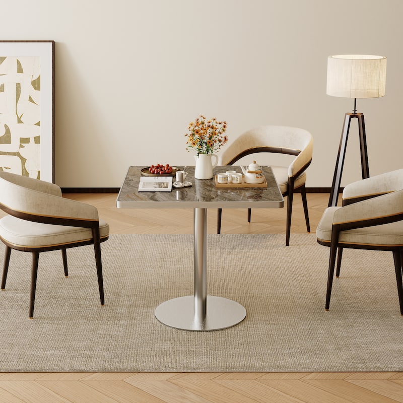 Square Modern Dinning Table 31.5 inches Bistro Table Tulip Table with Faux Marble top, Sturdy Metal Frame Diameter