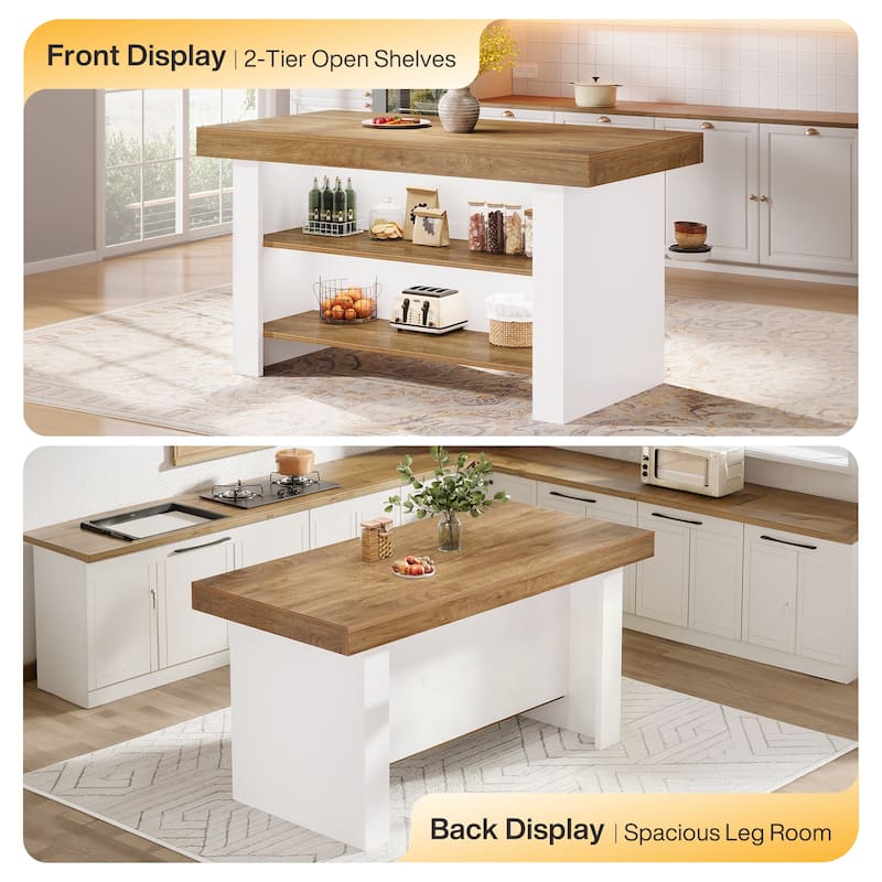 55" Kitchen Island with Storage, Center Island Table Dining Breakfast Bar for Kitchen Dining Room Living Room