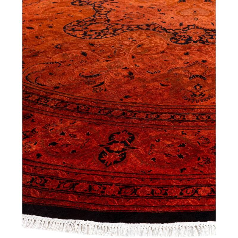 Overdyed One-of-a-Kind Hand-Knotted Area Rug - Orange - 12' 1" x 12' 1"