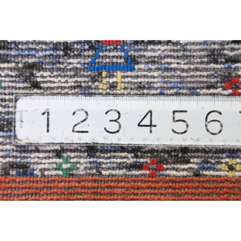 Hand Knotted Oriental Viscose Silk Carpet Tribal Stripe Greys & Charcoal Gabbeh Area Rug - 10' 0'' X 8' 4''