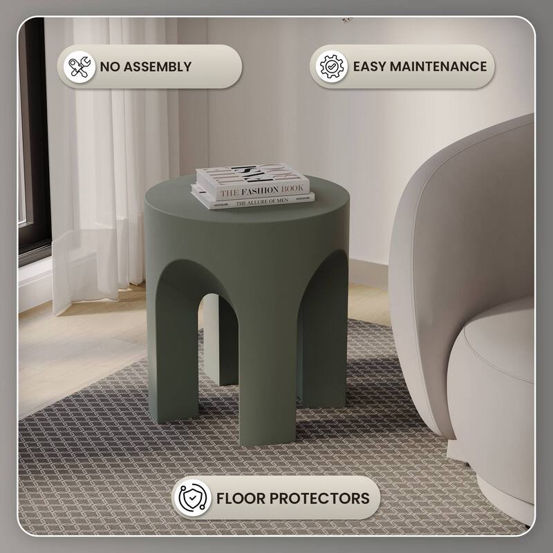 Round Side Table End Table in Fiberstone for Indoor and Outdoor