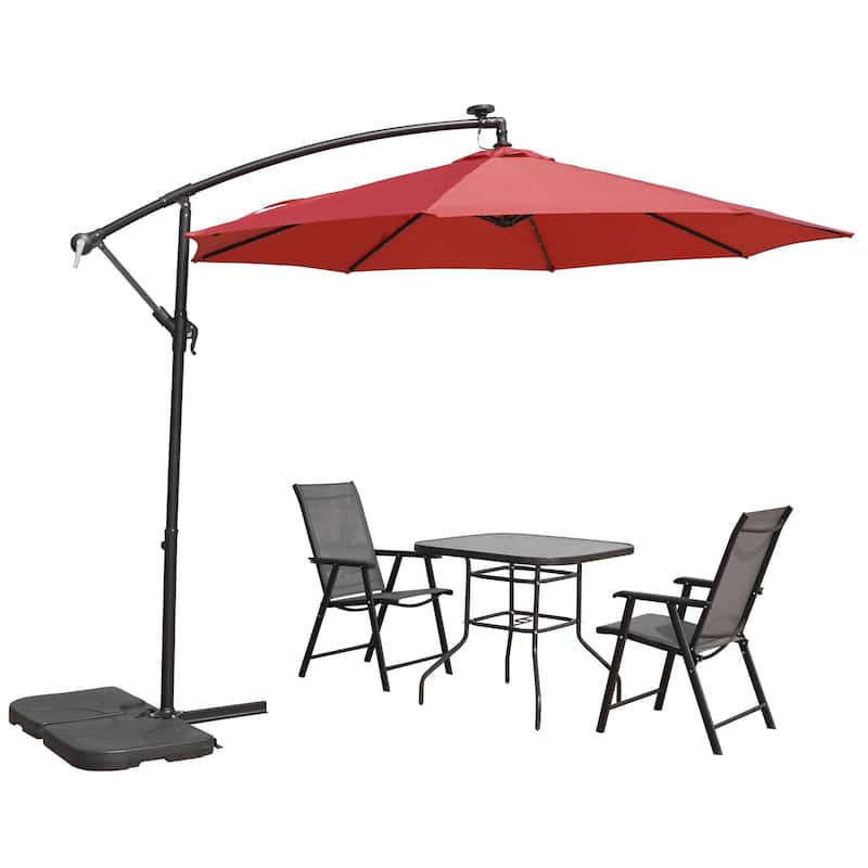 Willry 10 inch Outdoor Hanging Market Umbrella - Cantilever Patio Umbrella with Solar LED Lights, Deck, Beach & Backyard