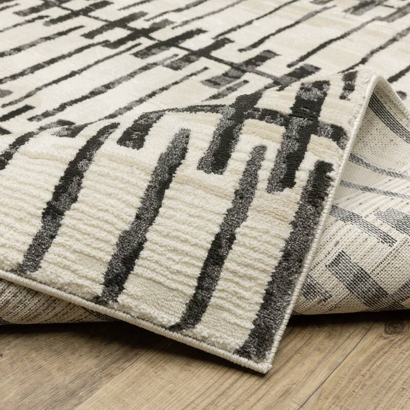Style Haven Ripley Geometric Lines Beige/ Black Mixed Pile Area Rug