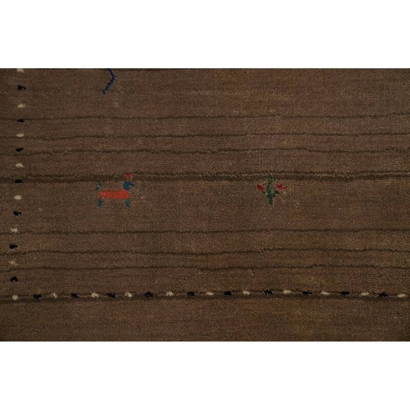 Brown Wool Gabbeh Oriental Accent Rug Geometric Tribal Carpet - 5' 9'' X 4' 1''