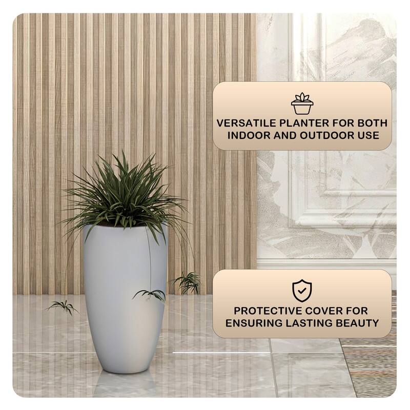 Crete Modern Round Durable Fiberstone & MGO Clay Tapered Planter for Indoor/Outdoor Pot with Drainage Holes