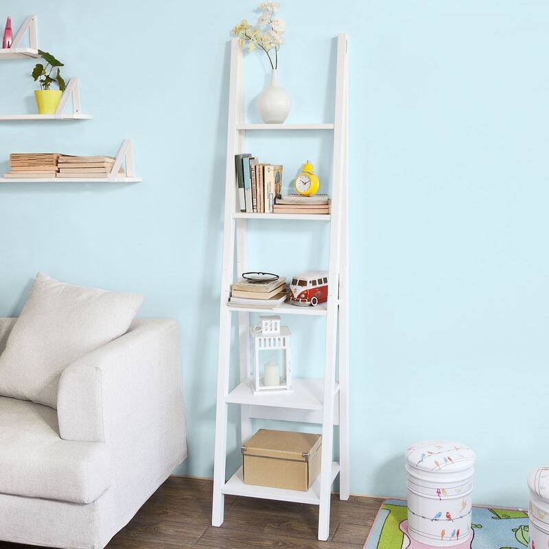 SoBuy FRG101-W, 5 Tiers Ladder Shelf, Storage Display Shelving Wall Shelf Bookcase