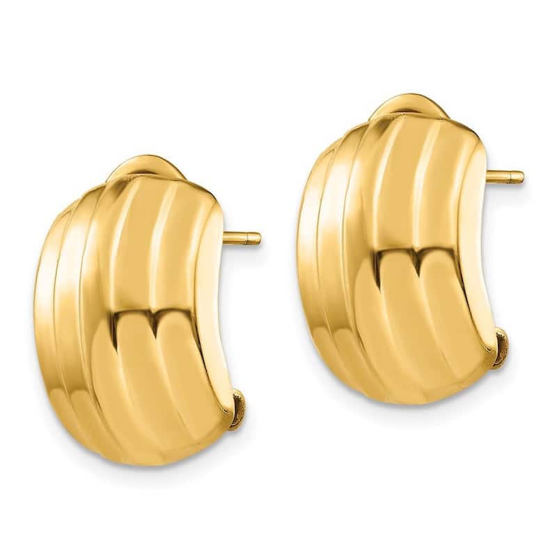 Curata 14k Yellow Gold Polished Ribbed Omega Back Post Earrings 17x12mm