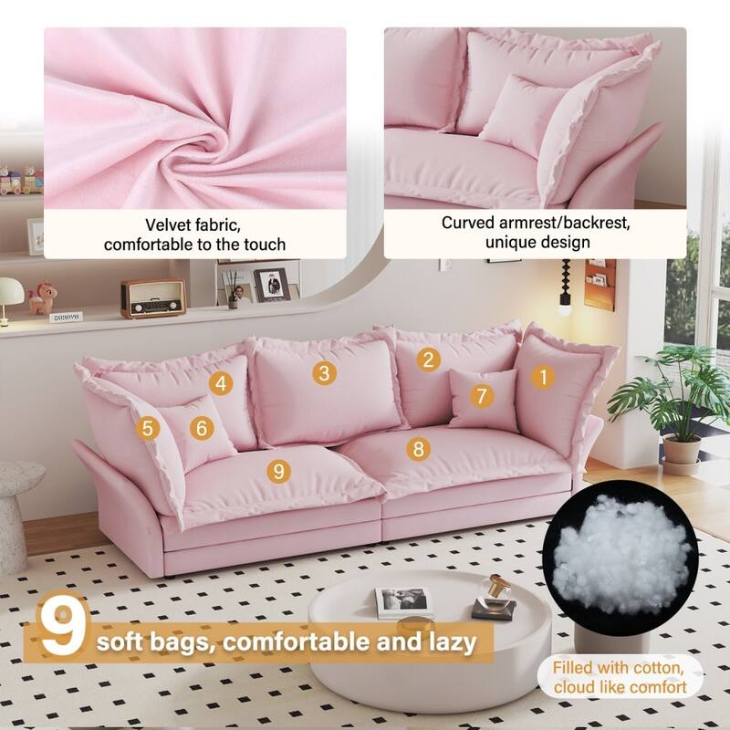 90.55" Modern Comfy Upholstered Sofa Cloud Couch with Multiple Large Soft Pillows