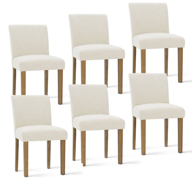 Parsons Dining Chairs with Linen Upholstery and Solid Wood Legs