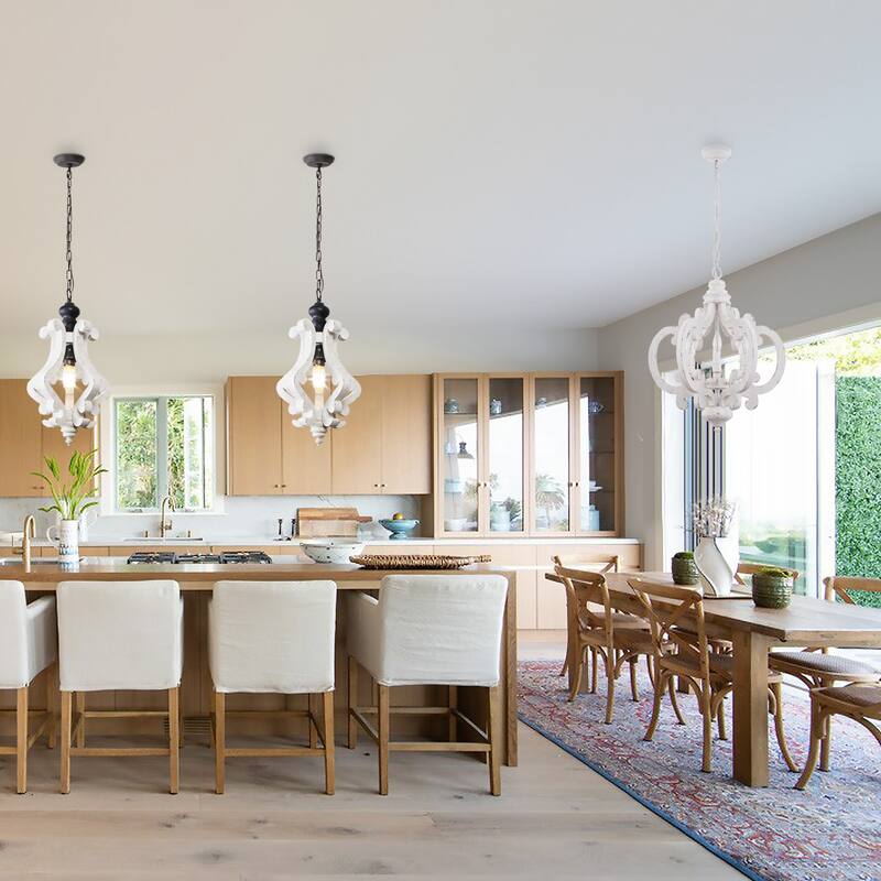 Oaks Aura Rustic Wood Pendant Light Kitchen Island Light, Farmhouse Hallway Chandelier, Dining Pendant Light - Dining Combo1