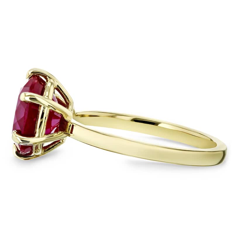 Kobelli 10 mm Red Ruby Solid 14k Gold 6-Prong Solitaire Precious Gemstone Ring