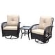 preview thumbnail 13 of 18, 3 Pieces Outdoor Wicker Swivel Rocker Set with Glass Top Side Table