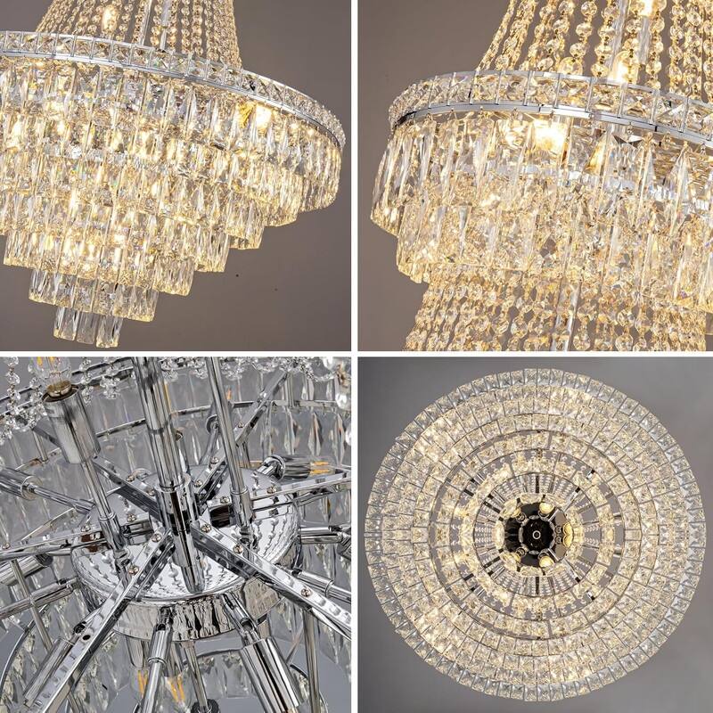 KAYLA High Ceiling Chandelier 13-Light Gold Modern Crystal Chandeliers Pendant Light Foyer Chandelier Fixtures