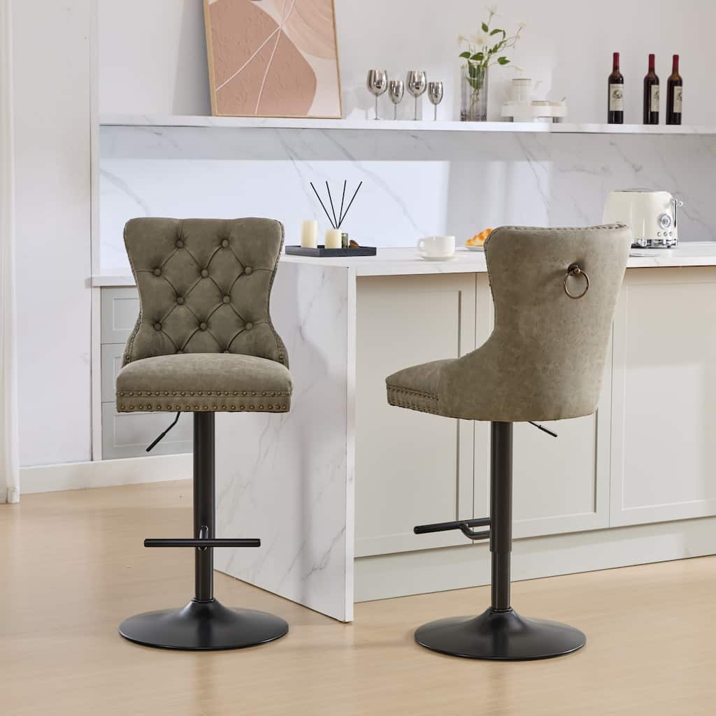 Modern Bar Stools, Adjusatble Seat Height, Retro PU Swivel Barstools