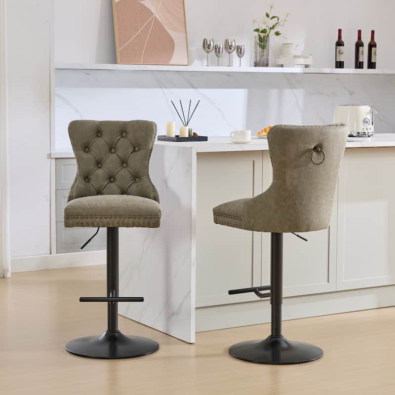 Swivel Barstools Adjusatble Seat Height from 25-33 Inch, with Backs Comfortable Tufted for Homeand Kitchen Island (Set of 2)