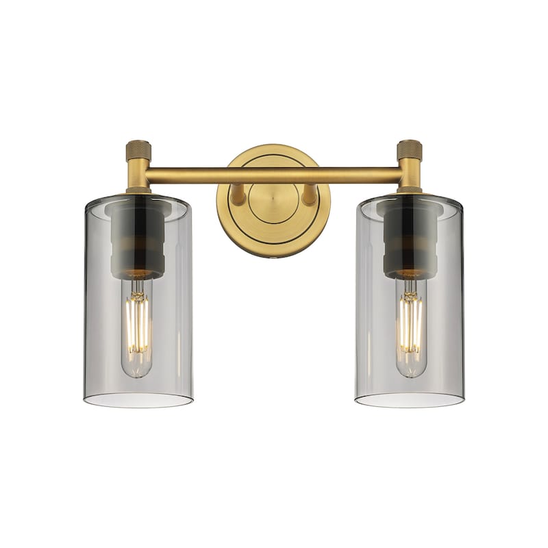 Innovations Lighting 434-2W-11-14 Crown Point Vanity Crown Point 2 - Brushed Brass / Plated Smoke