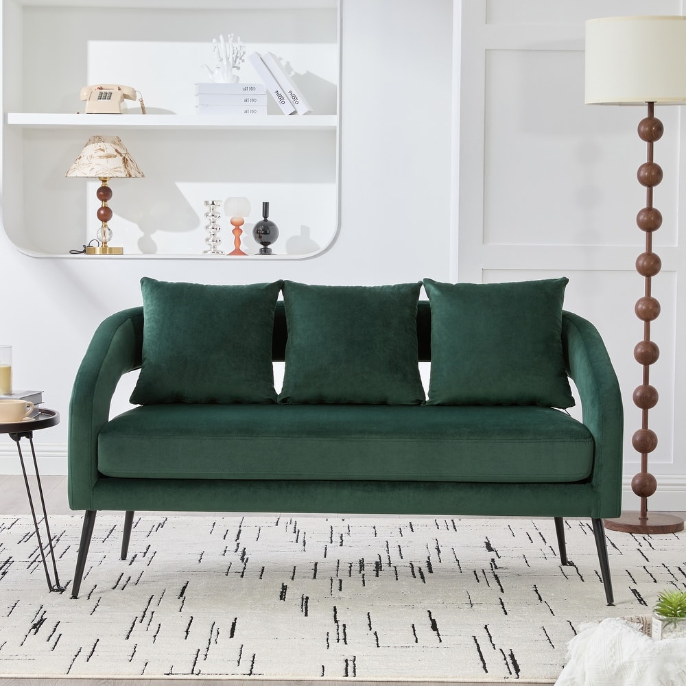 Upholstered Loveseat Settee, Recliner Sofa with 3 Pillows, Sofa Couch Chaise Lounge Sofa with Metal Legs