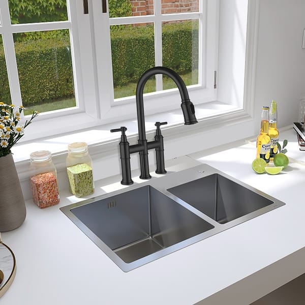 GIVINGTREE Transitional Bridge Kitchen Faucet with Pull-Down Sprayhead ...