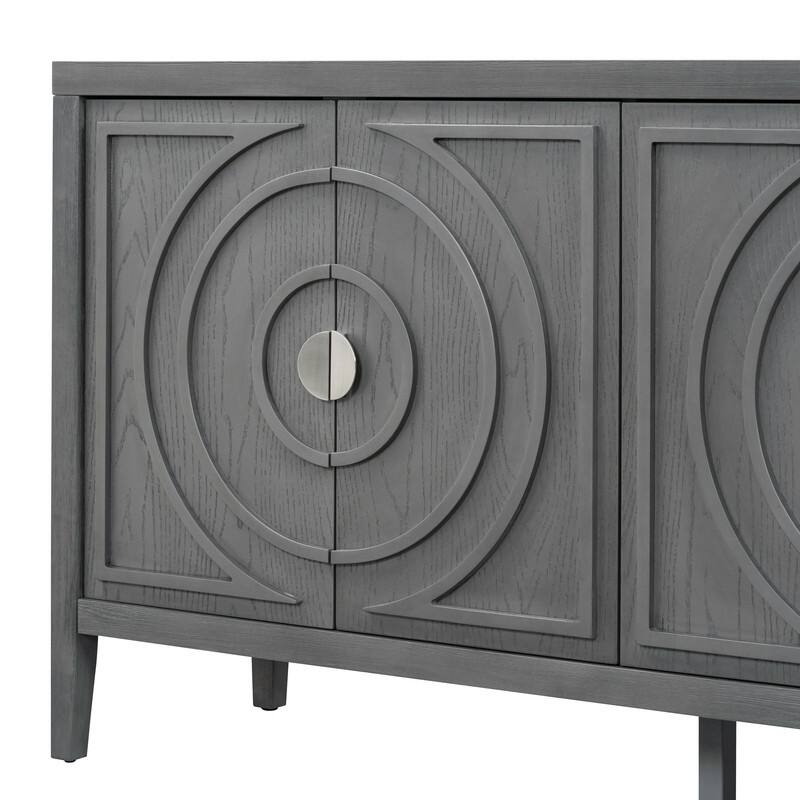 Storage Cabinet with Doors and Adjustable Shelves, Retro Sideboard Buffet Cabinet with Circular Groove Design Metal Door Handle