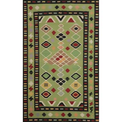 Hand Woven Oriental 100% Wool Carpet Southwestern Tribal Green Kilim Area Rug - 13' 4'' X 8' 5''