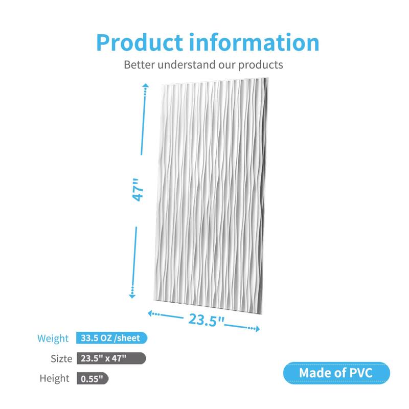 Art3d 47.2X23.6 in PVC 3D Wall Panels for Interior Wall Decor,Textured Wavy Wall Panels, 46.2 SF, 6-Sheet - 47.2x23.6 in