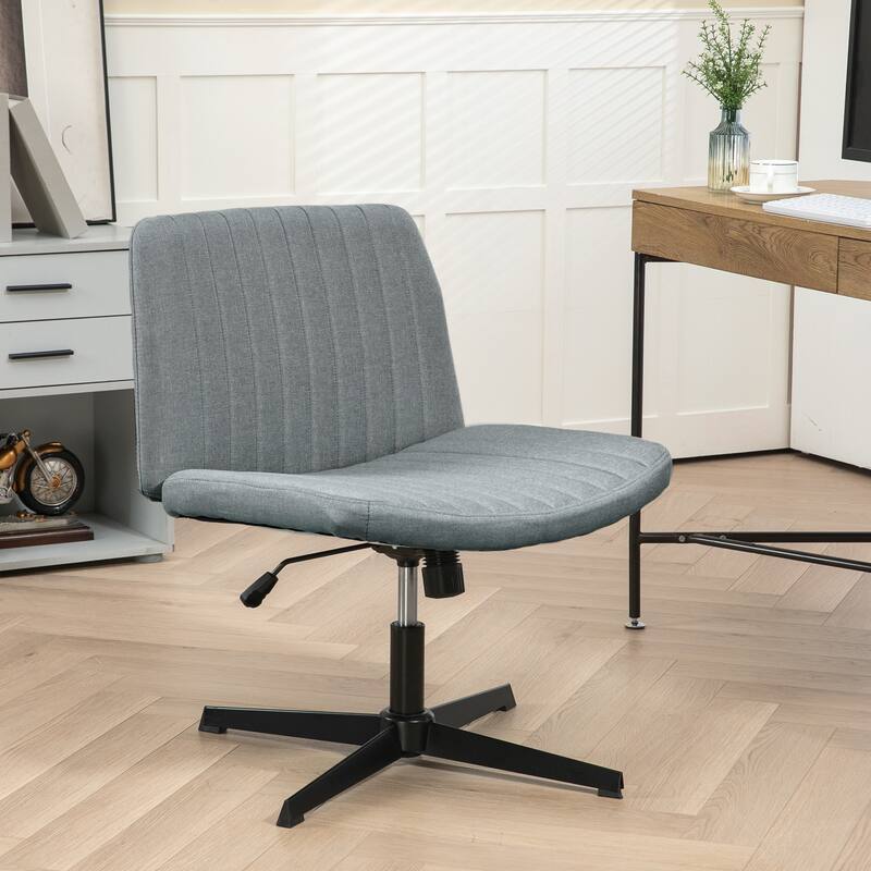 Criss Cross Chair with Wheels, Fabric Padded Armless Vanity Chair, Fabric Padded Task Chair with Adjustable Height - N/A