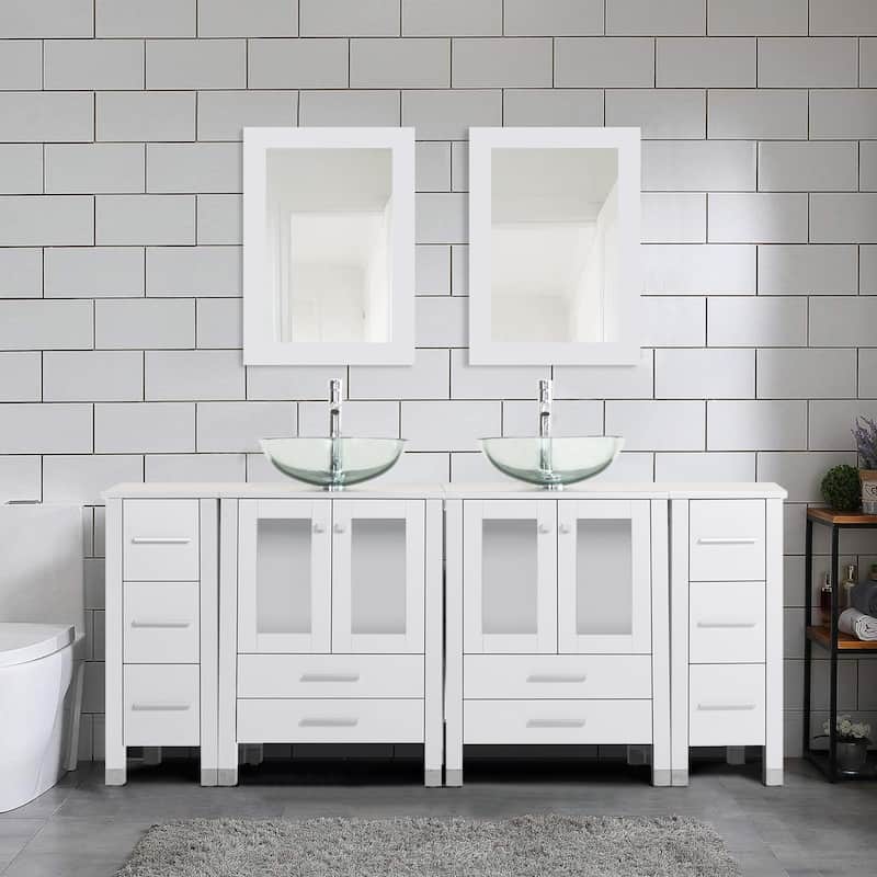 72" Bathroom Vanity Set with Vessel Sink Side Cabinet Combo