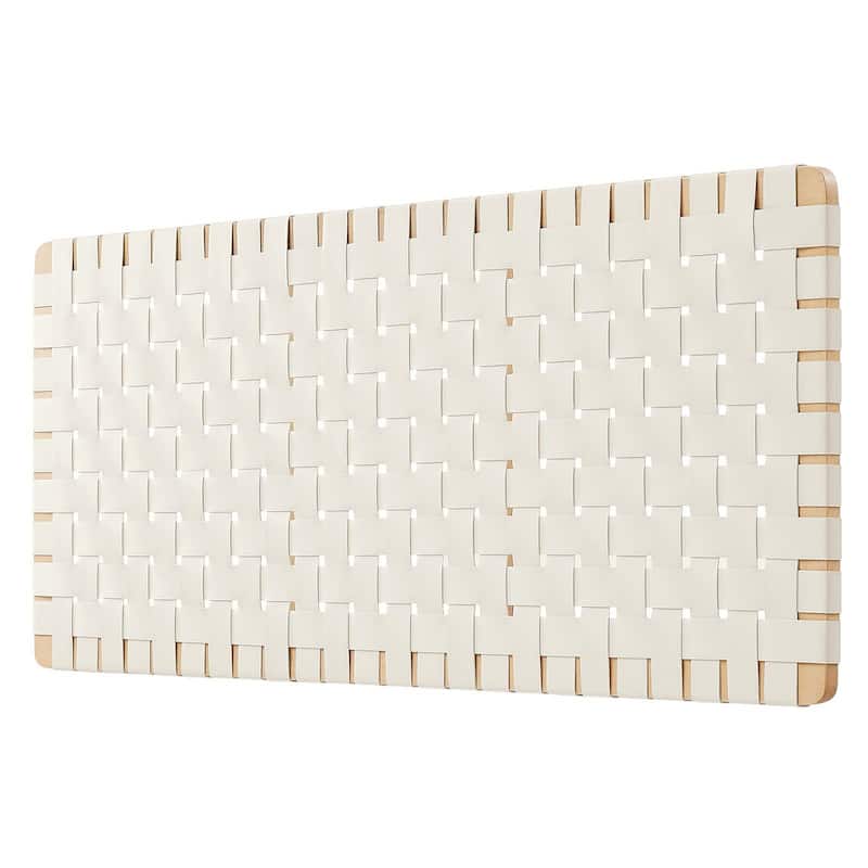 Ditmas Solid Wooden Off-White Leather Basket Weaved Floating Full Size Headboard