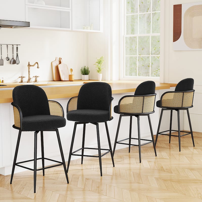 26" Swivel Boucle Fabric Upholstered Bar Stool - 38.2"H x 21.5"W x 23.2"D - Set of 4 - Black