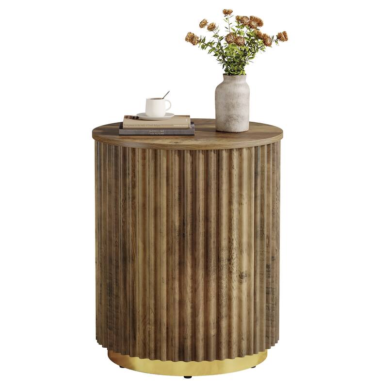 Small Fluted Round Side Table, Bedside Table for Sofa