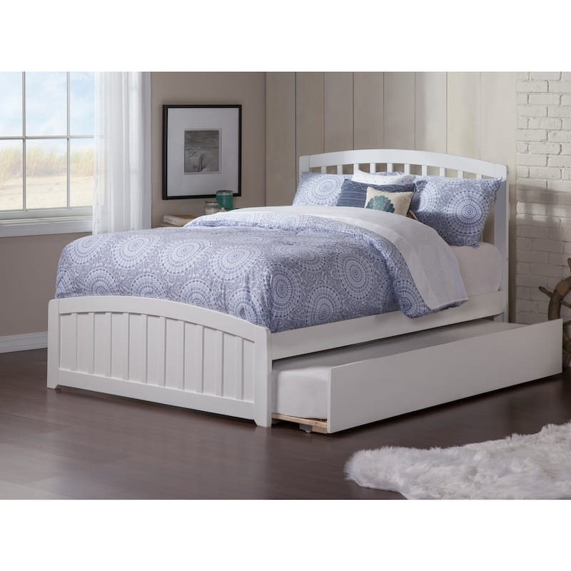 Neo-Classical Platform Bed with Footboard & Twin XL Trundle - White