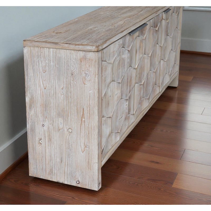 46" Farmhouse 3-Door Accent Sideboard Buffet with Adjustable Shelves, Solid Wood & MDF Storage Cabinet