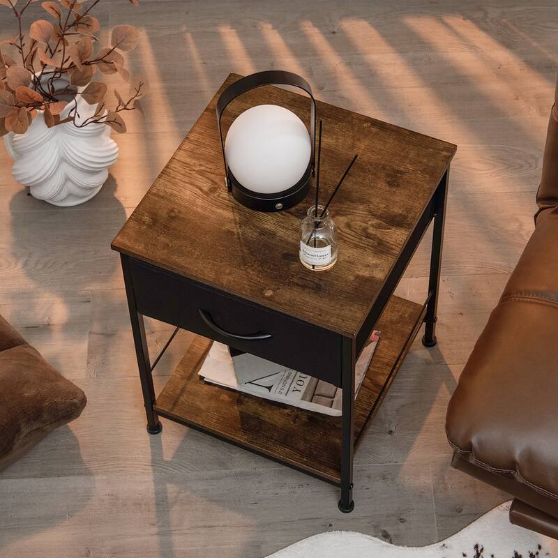 Costway 2 PCS 2-tier Nightstand Bedside End Sofa Table with Drawer - 16'' x 16'' x 21'' (L x W x H)