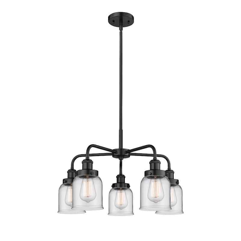 Innovations Lighting Bell - 5 Light 23" Stem Hung Chandelier - Clear/Matte Black