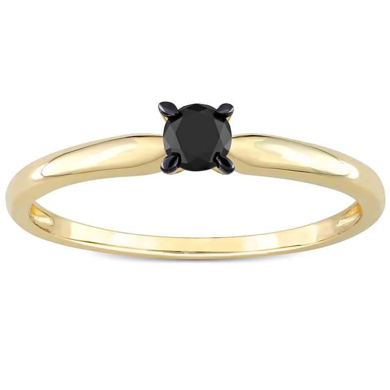 Miadora 1/4ct TDW Black Diamond Solitaire Engagement Ring in 14k Yellow Gold