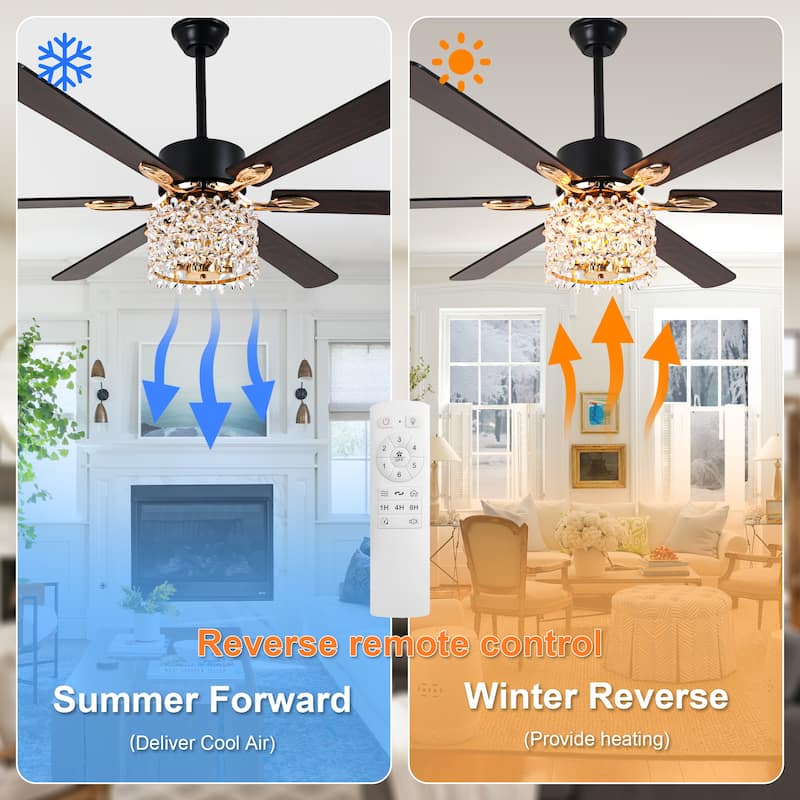 Cusp Barn 65 Inch Modern Crystal Daisy Chandelier Ceiling Fan with Lights and Remote, Slient DC Motor Fandelier Ceiling Fan