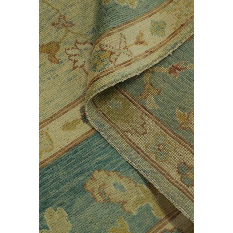 Vegetable Dye Blue Oushak Turkish Area Rug, Floral Geometric Carpet - 11' 10'' X 9' 0''