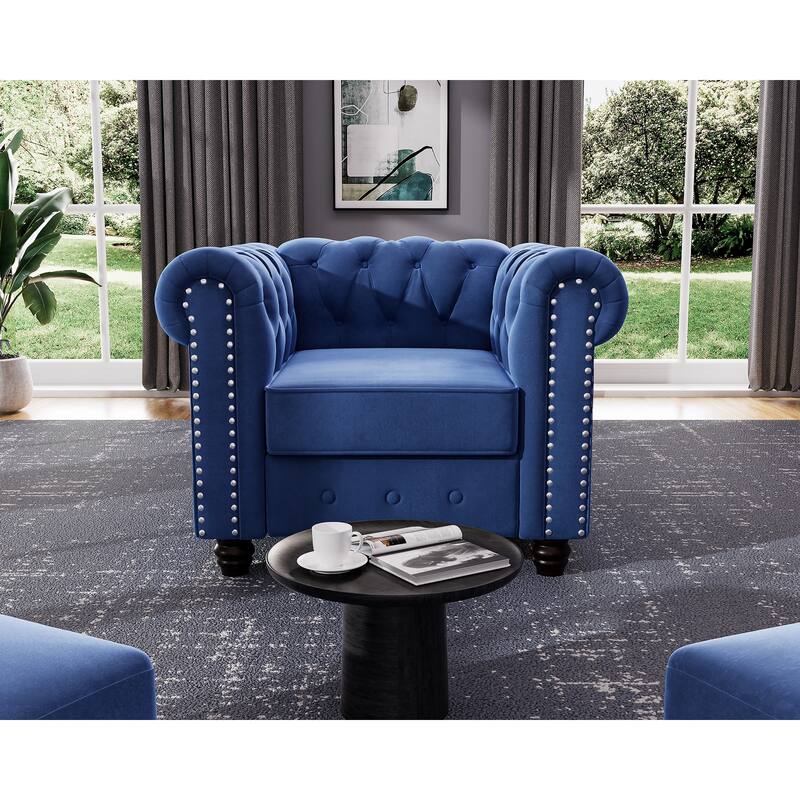 Morden Fort Classic Tufted Velvet Upholstered Chesterfield Club Chair Loveseat 2 Pieces with Nailhead for Living Room