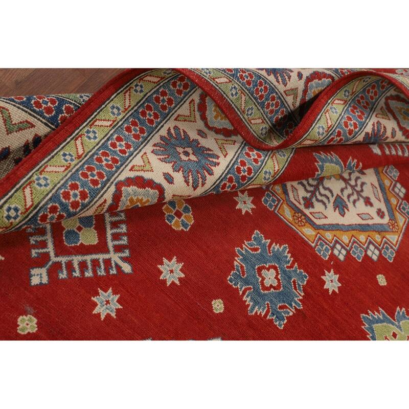 Geometric Red Kazak Oriental Area Rug Handmade Wool Carpet - 6'8" x 9'9"
