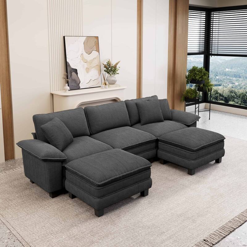 MAISON ARTS Modular Cloud Sectional Sofa, Comfy L- or U-Shaped Couch with Ottomans & Pillows, 4–6 Seat Living Room Sofa