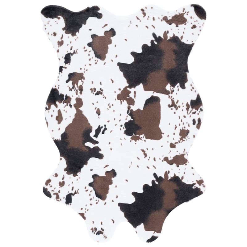 SAFAVIEH Faux Cow Hide Lamiya Vegan Animal Pelt Pattern Rug - 2'6" x 3'7" - 2'6" x 3'7" - Ivory/Dark Brown
