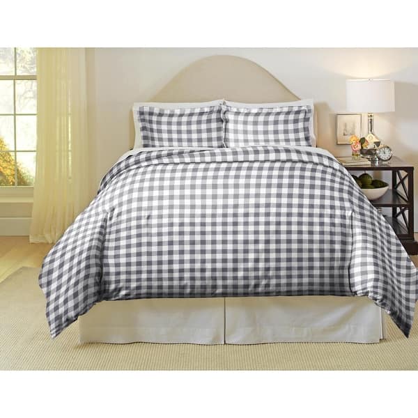 slide 2 of 7, Pointehaven 180 GSM Cotton Flannel Cotton Flannel Oversized Duvet Set Twin - Twin XL - Checkerboard - Grey