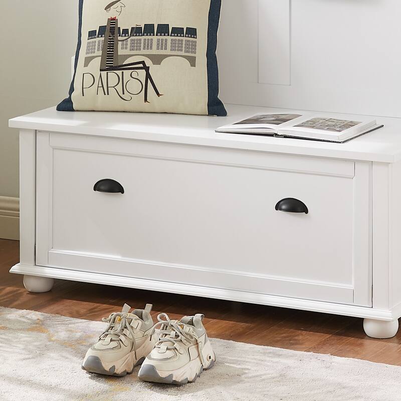 Modern Hall Tree Coat Rack with Shoe Rack Bench, Coat Hooks and Open Shelves, for Entryway Storage, White