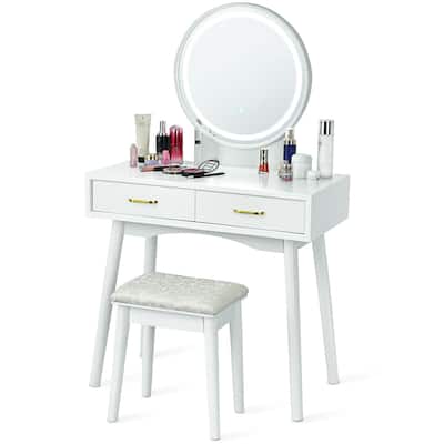 Gymax Vanity Dressing Table Set Touch Screen 3 Lighting Modes Mirror