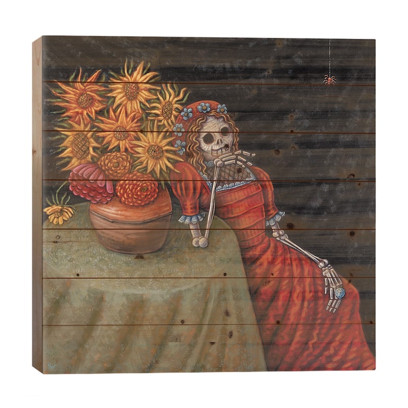 Conversation With A Spider Print On Wood by Holly Wood - Multi-Color - 26x26x1.5